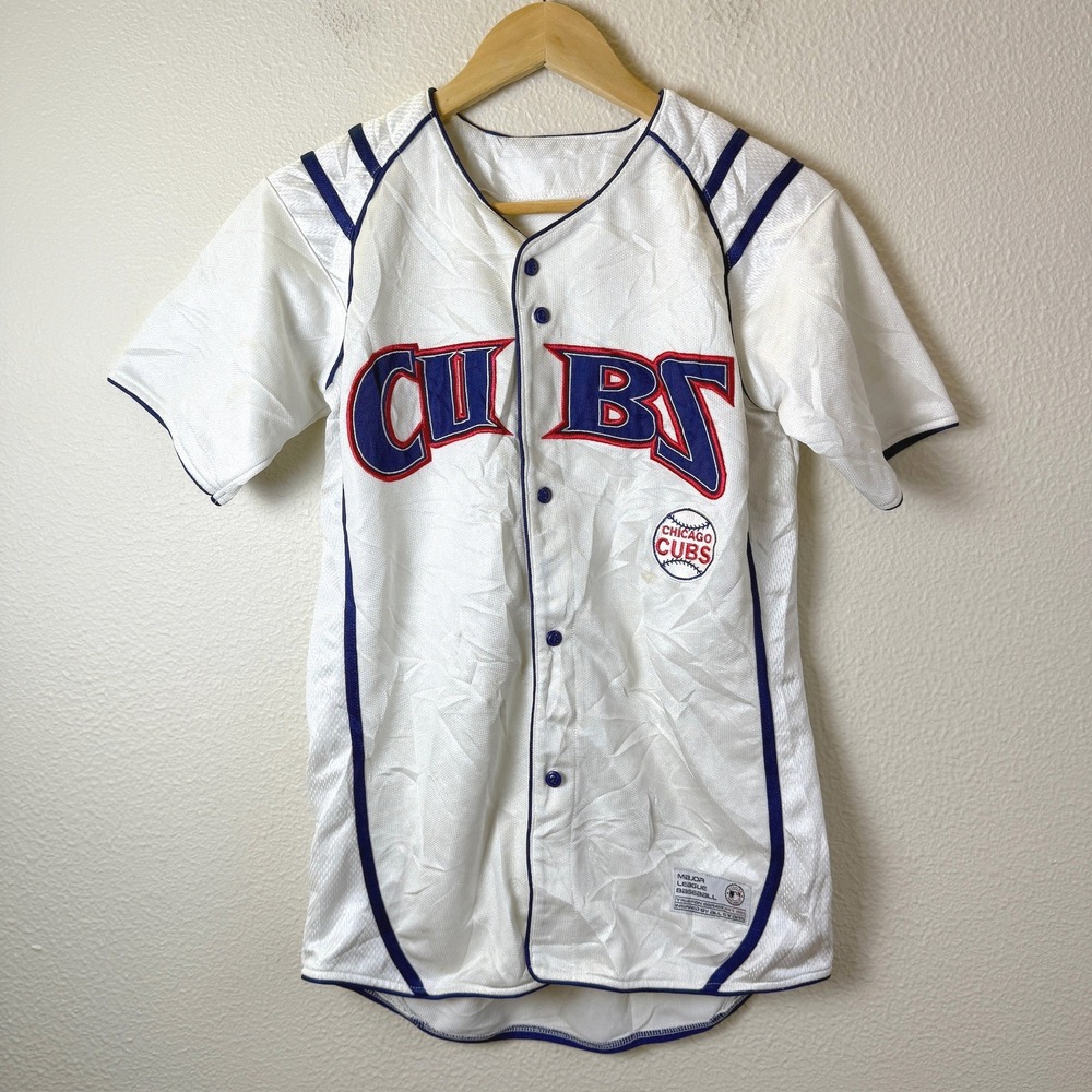 Y2K MLB Chicago Cubs Jersey Mens XL White Button Front Mesh Embroidered Logo